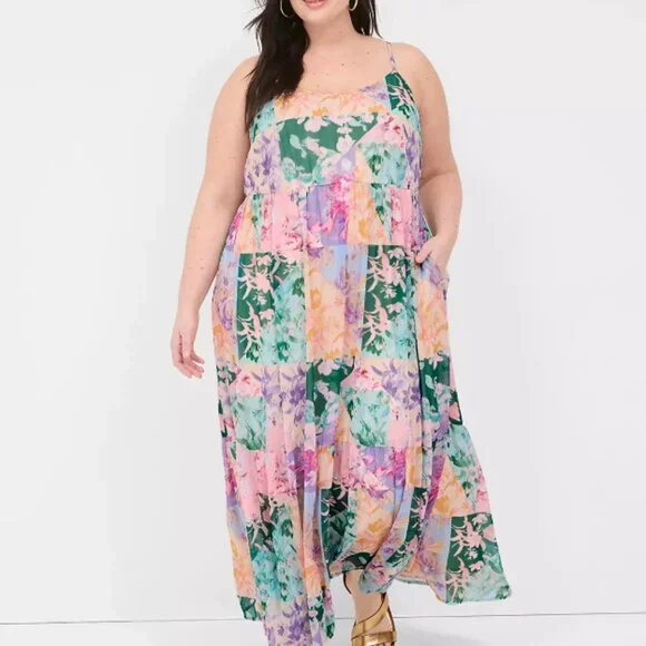lane bryant pink floral dress Black and Pink Floral Wrap Dress Size 14 New with